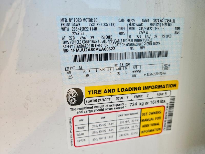 2023 Ford Expedition მანქანა იყიდება აუქციონზე, vin: 1FMJU2A80PEA60622, აუქციონის ნომერი: 59715276