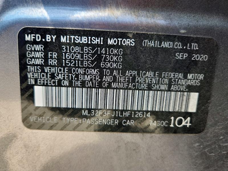 Aukcja sprzedaży 2020 Mitsubishi Mirage, vin: ML32F3FJ1LHF12614, numer aukcji: 59399426