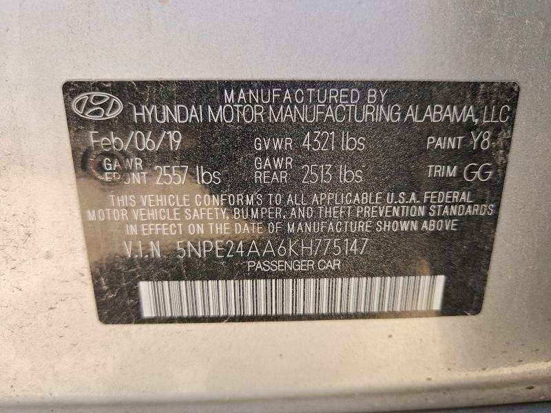 Aukcja sprzedaży 2019 Hyundai Sonata, vin: 5NPE24AA6KH775147, numer aukcji: 62107936