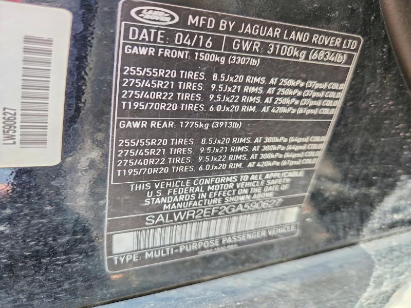 Aukcja sprzedaży 2016 Land Rover Range Rover Sport, vin: SALWR2EF2GA590627, numer aukcji: 63167146