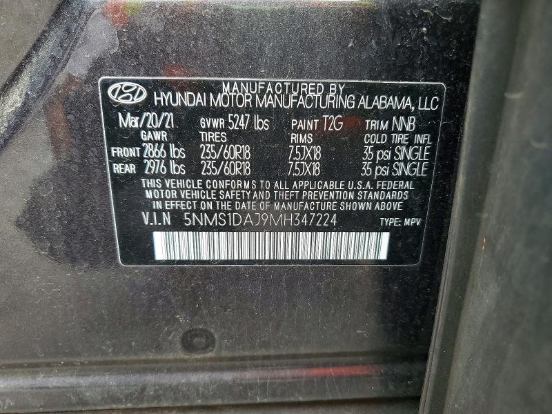 Продажа на аукционе авто 2021 Hyundai Santa Fe, vin: 5NMS1DAJ9MH347224, номер лота: 61491466