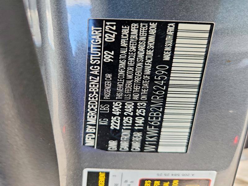62887276 :رقم المزاد ، W1KWF6EB2MR624590 vin ، 2021 Mercedes-benz C مزاد بيع