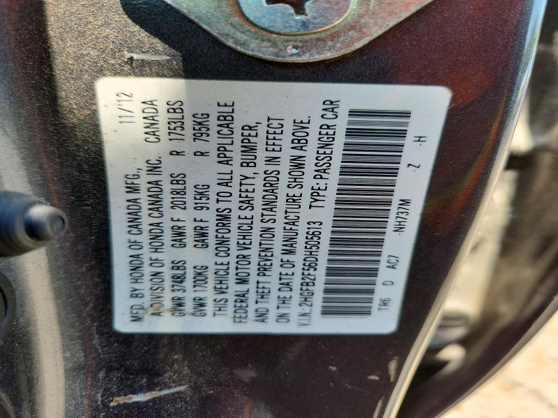62256846 :رقم المزاد ، 2HGFB2F56DH505613 vin ، 2013 Honda Civic مزاد بيع