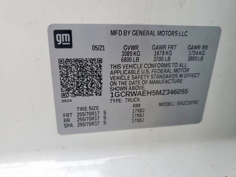 60764276 :رقم المزاد ، 1GCRWAEH5MZ346055 vin ، 2021 Chevrolet Silverado مزاد بيع
