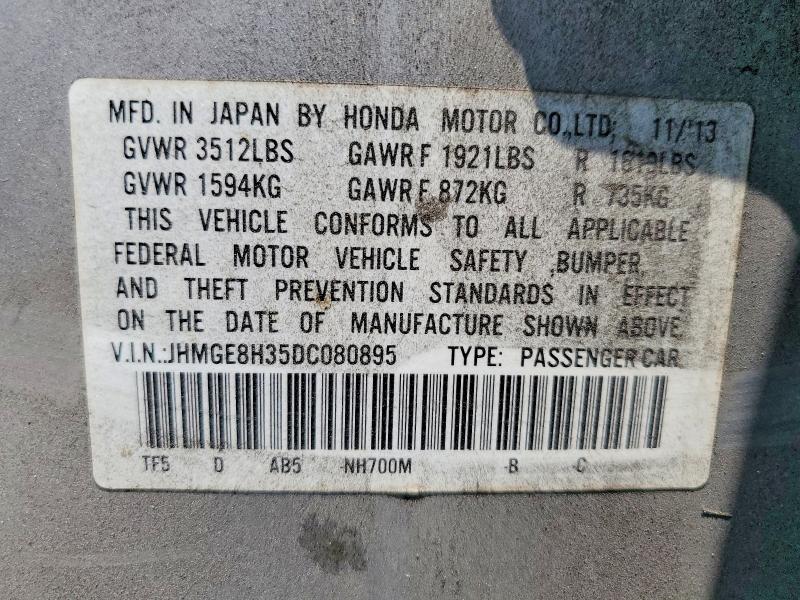 2013 Honda Fit მანქანა იყიდება აუქციონზე, vin: JHMGE8H35DC080895, აუქციონის ნომერი: 62845636