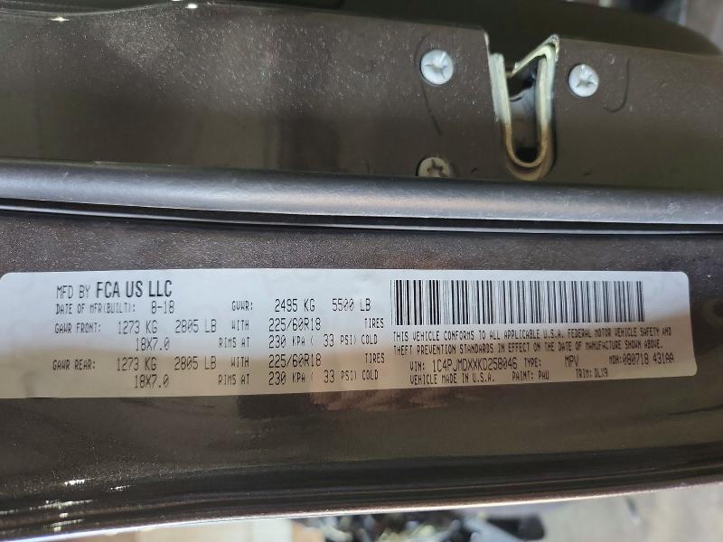 59869006 :رقم المزاد ، 1C4PJMDXXKD258046 vin ، 2019 Jeep Cherokee مزاد بيع