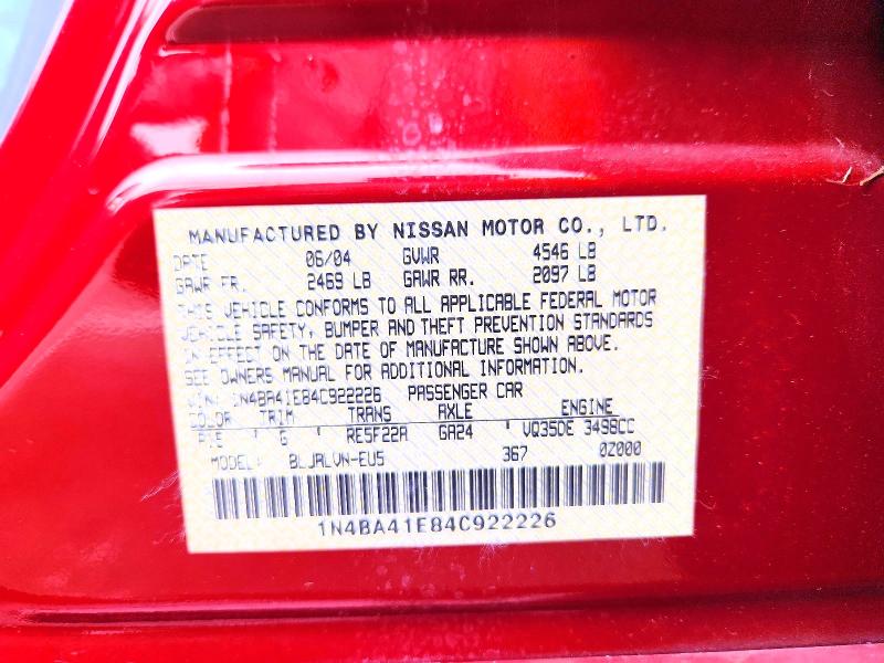 Продаж на аукціоні авто 2004 Nissan Maxima, vin: 1N4BA41E84C922226, номер лоту: 60892376