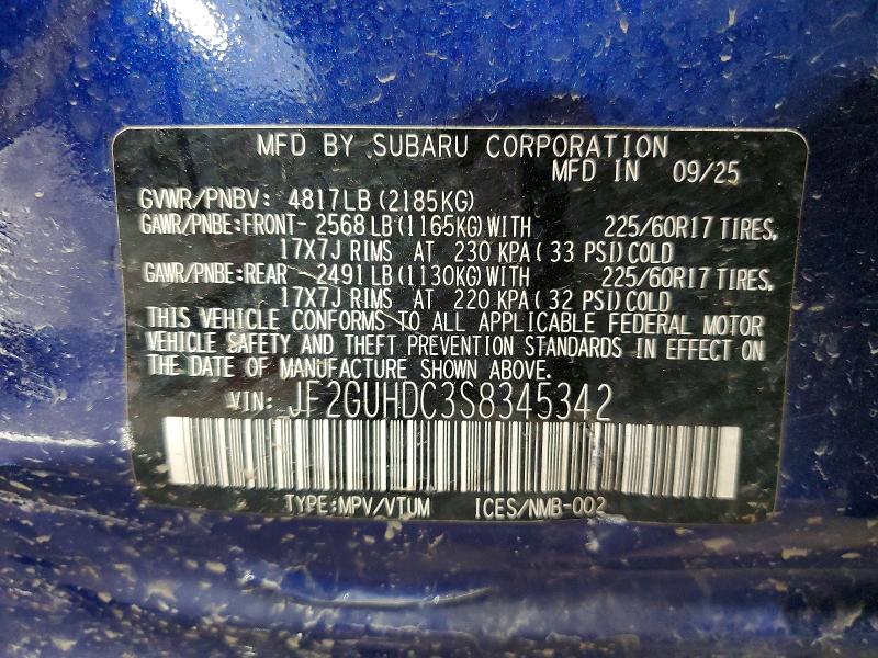 Продаж на аукціоні авто 2025 Subaru Crosstrek, vin: JF2GUHDC3S8345342, номер лоту: 61239966