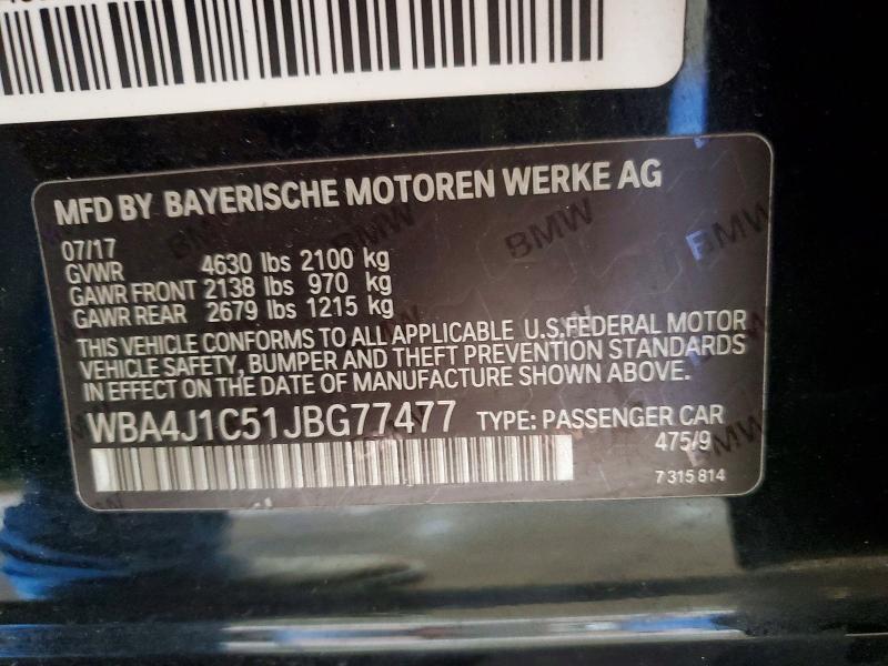 2018 Bmw 430i მანქანა იყიდება აუქციონზე, vin: WBA4J1C51JBG77477, აუქციონის ნომერი: 63116996
