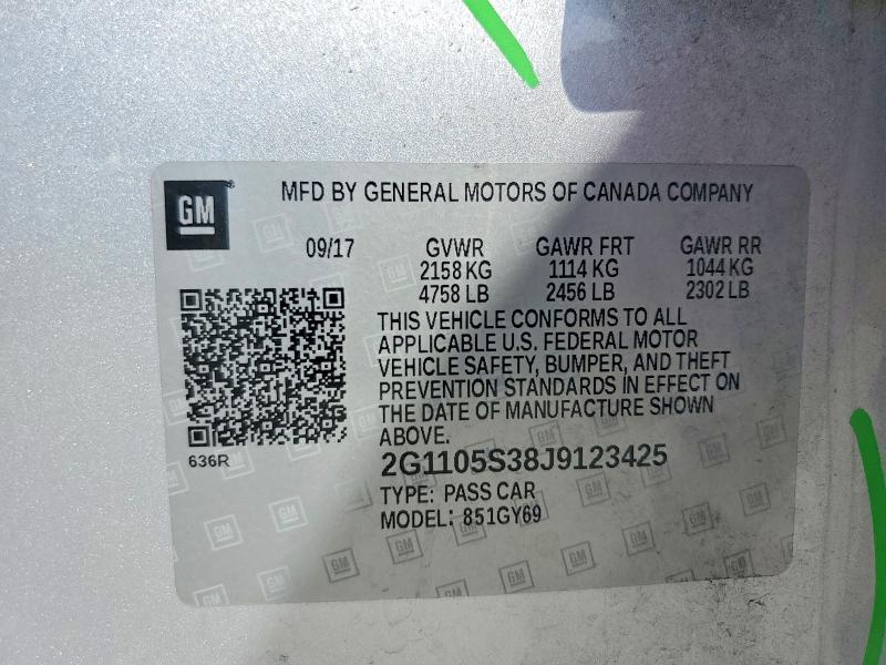 Aukcja sprzedaży 2018 Chevrolet Impala, vin: 2G1105S38J9123425, numer aukcji: 60449646