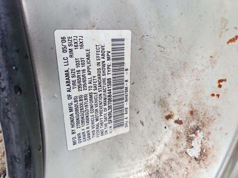 2006 Honda Odyssey მანქანა იყიდება აუქციონზე, vin: 5FNRL38706B441588, აუქციონის ნომერი: 59864516