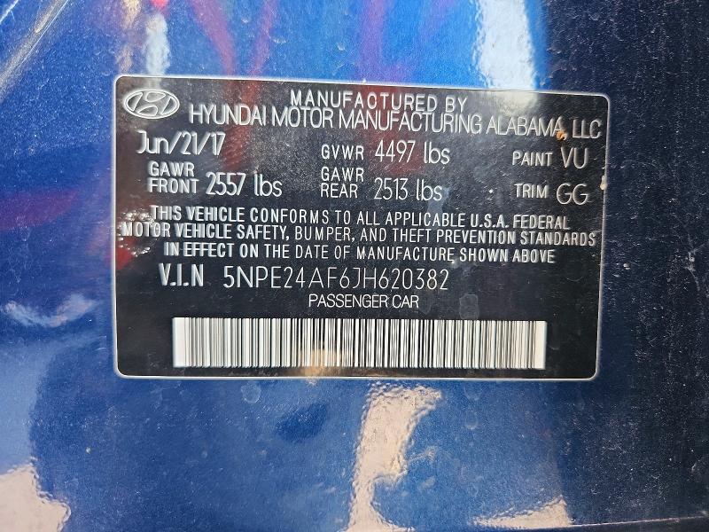 Продаж на аукціоні авто 2018 Hyundai Sonata, vin: 5NPE24AF6JH620382, номер лоту: 62257116