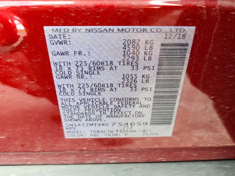 Aukcja sprzedaży 2019 Nissan Rogue, vin: 5N1AT2MTXKC754659, numer aukcji: 61166126