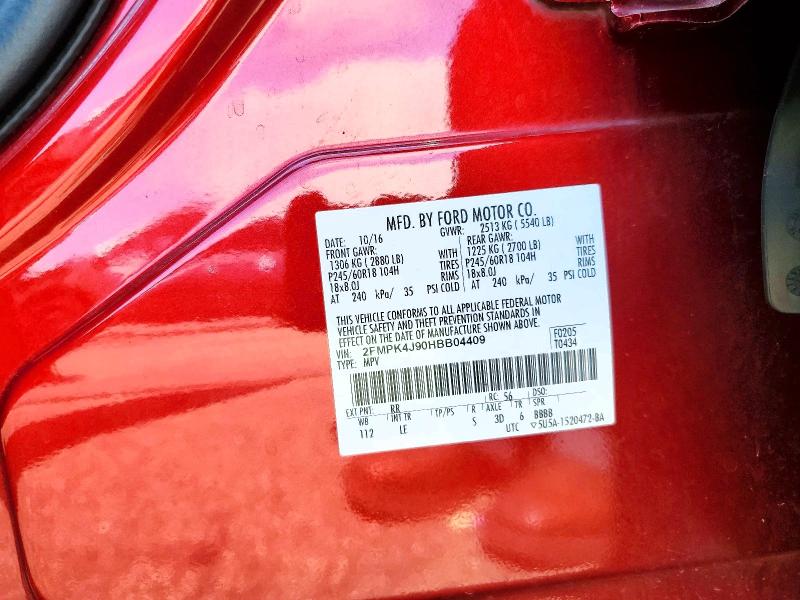 Продаж на аукціоні авто 2017 Ford Edge, vin: 2FMPK4J90HBB04409, номер лоту: 63030886