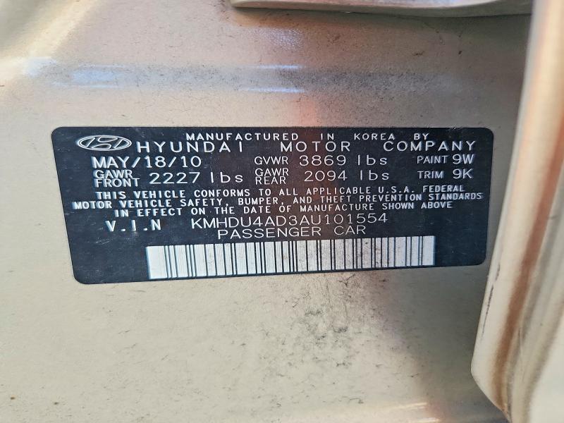 Aukcja sprzedaży 2010 Hyundai Elantra, vin: KMHDU4AD3AU101554, numer aukcji: 61037876