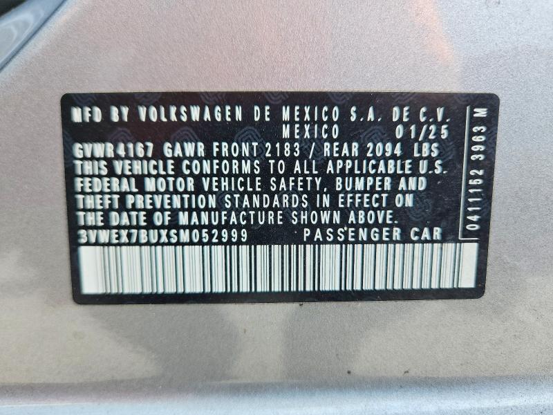 2025 Volkswagen Jetta მანქანა იყიდება აუქციონზე, vin: 3VWEX7BUXSM052999, აუქციონის ნომერი: 62782866