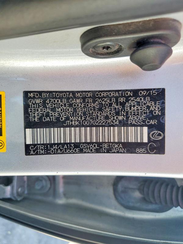 2016 Lexus Es მანქანა იყიდება აუქციონზე, vin: JTHBK1GG7G2227534, აუქციონის ნომერი: 61086156