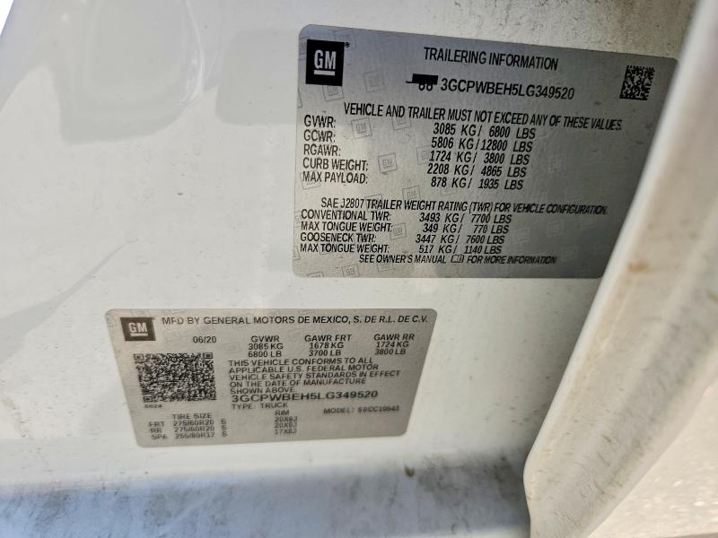 Продажа на аукционе авто 2020 Chevrolet Silverado, vin: 3GCPWBEH5LG349520, номер лота: 62351816