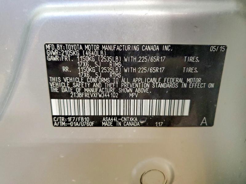 Aukcja sprzedaży 2015 Toyota Rav4, vin: 2T3BFREVXFW344102, numer aukcji: 62875666