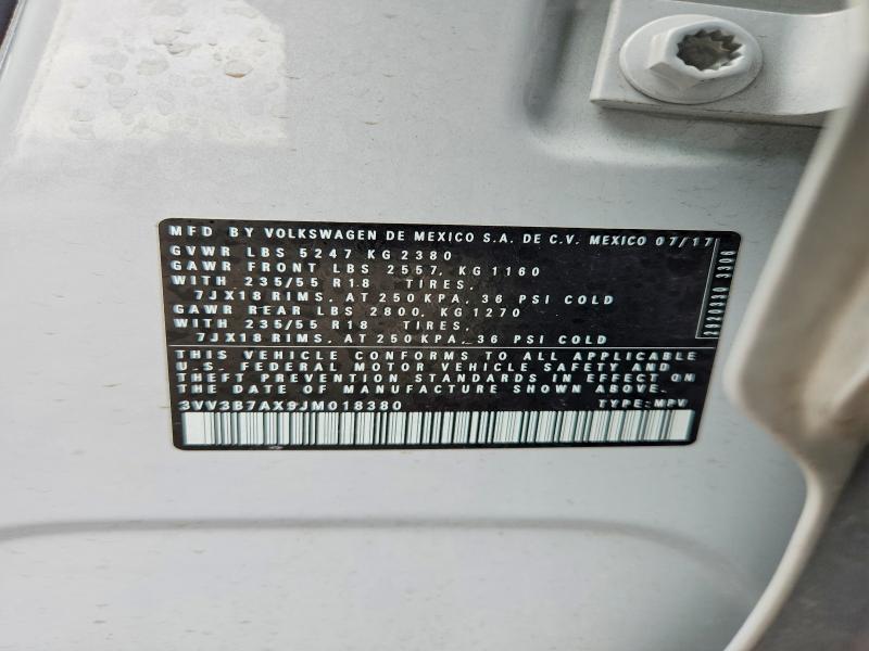 Продаж на аукціоні авто 2018 Volkswagen Tiguan, vin: 3VV3B7AX9JM018380, номер лоту: 62208156
