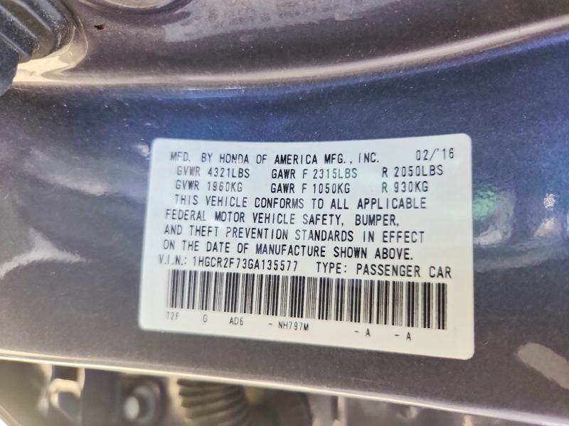 2016 Honda Accord მანქანა იყიდება აუქციონზე, vin: 1HGCR2F73GA135577, აუქციონის ნომერი: 59159676