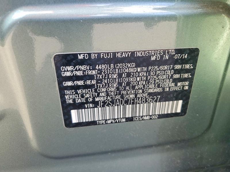 2015 Subaru Forester მანქანა იყიდება აუქციონზე, vin: JF2SJADC7FH483627, აუქციონის ნომერი: 85974865