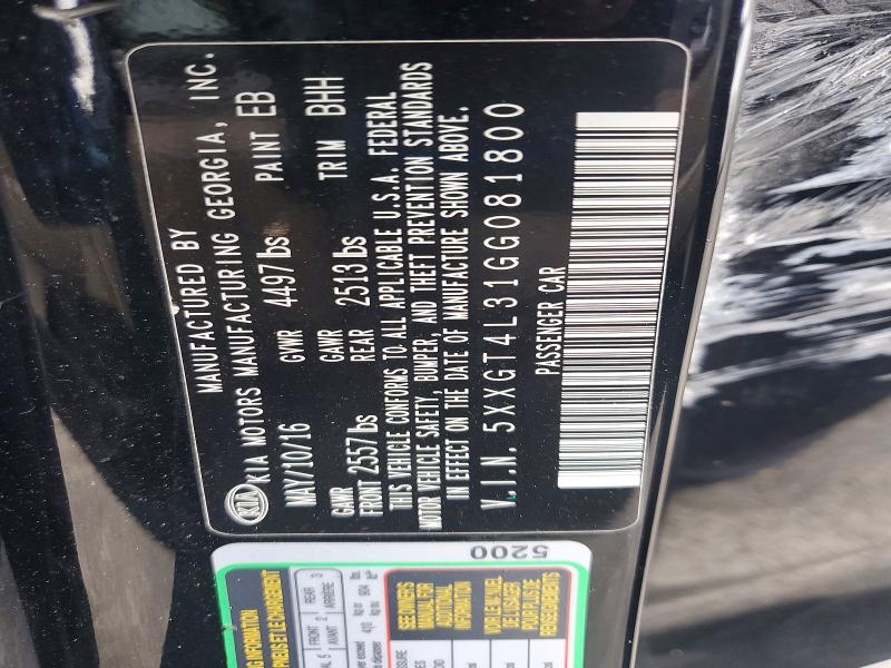 59673476 :رقم المزاد ، 5XXGT4L31GG081800 vin ، 2016 Kia Optima مزاد بيع