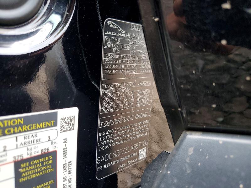 61696376 :رقم المزاد ، SADCS2FX3LA657126 vin ، 2020 Jaguar F-pace مزاد بيع