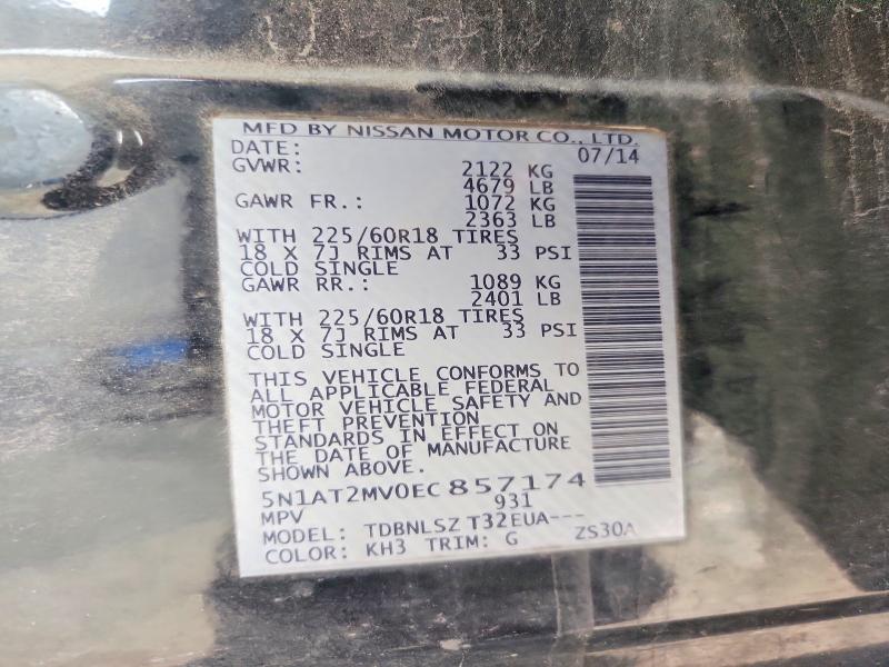 61797626 :رقم المزاد ، 5N1AT2MV0EC857174 vin ، 2014 Nissan Rogue مزاد بيع