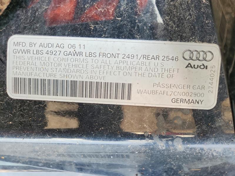 62016496 :رقم المزاد ، WAUBFAFL7CN002900 vin ، 2012 Audi A4 مزاد بيع