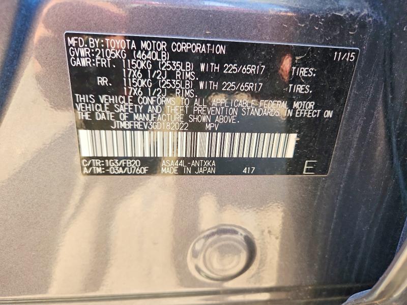 Aukcja sprzedaży 2016 Toyota Rav4, vin: JTMBFREV3GD182022, numer aukcji: 60524476