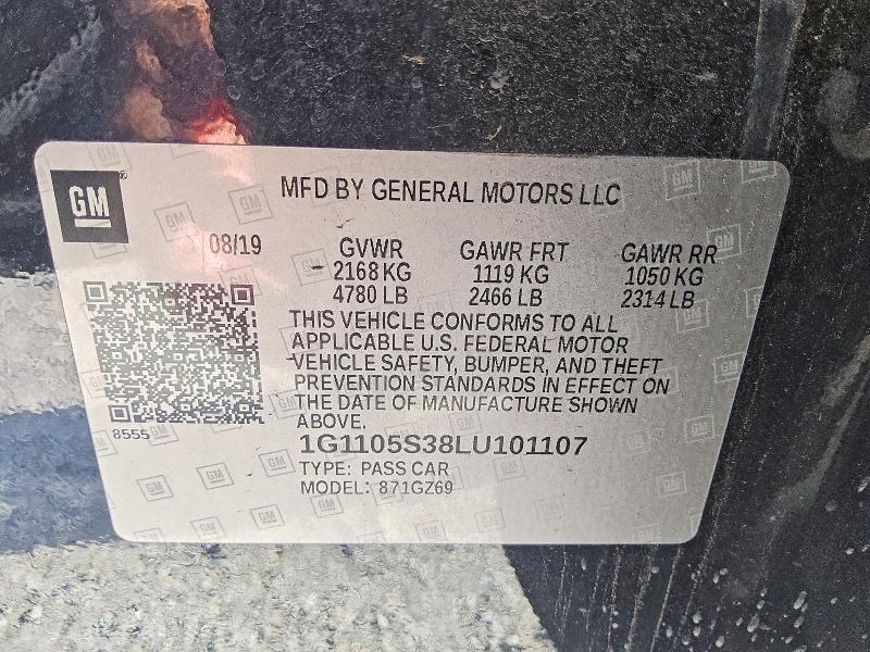 60122896 :رقم المزاد ، 1G1105S38LU101107 vin ، 2020 Chevrolet Impala مزاد بيع