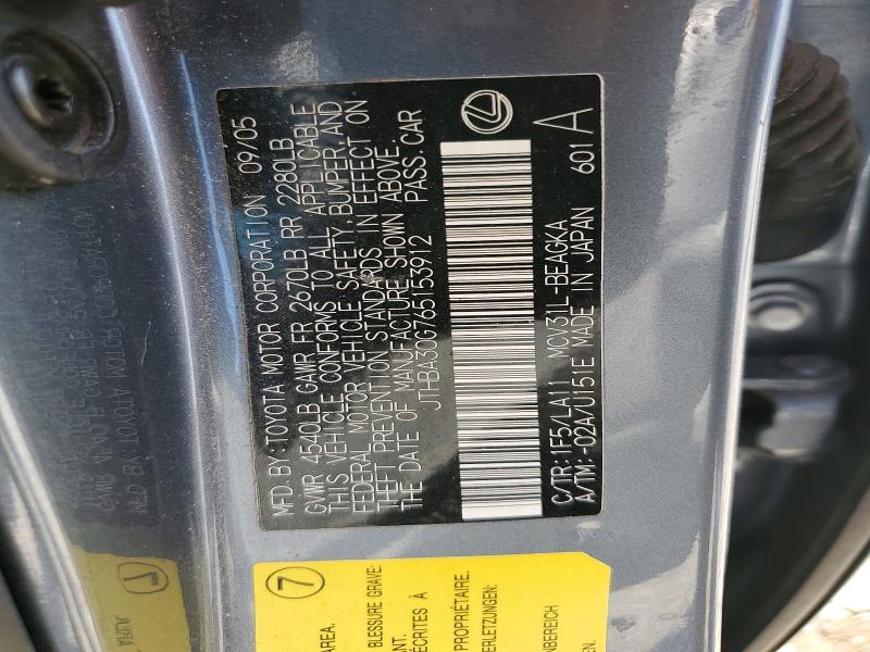 Aukcja sprzedaży 2006 Lexus Es, vin: JTHBA30G765153912, numer aukcji: 63001696
