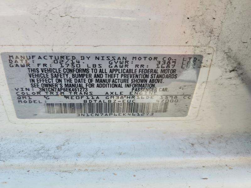 Aukcja sprzedaży 2014 Nissan Versa, vin: 3N1CN7AP6EK461273, numer aukcji: 59948116