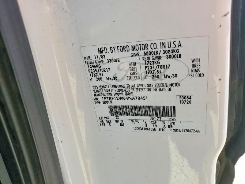 Aukcja sprzedaży 2004 Ford F150, vin: 1FTRF12W64NA78451, numer aukcji: 59767766
