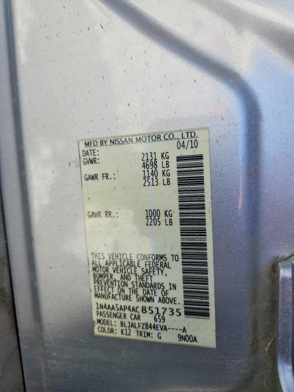 2010 Nissan Maxima მანქანა იყიდება აუქციონზე, vin: 1N4AA5AP4AC851735, აუქციონის ნომერი: 63401646