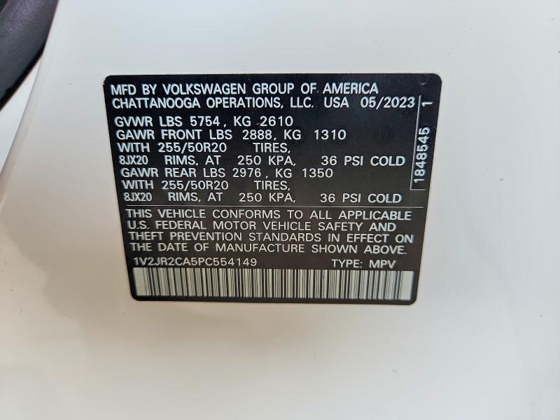 62083126 :رقم المزاد ، 1V2JR2CA5PC554149 vin ، 2023 Volkswagen Atlas مزاد بيع