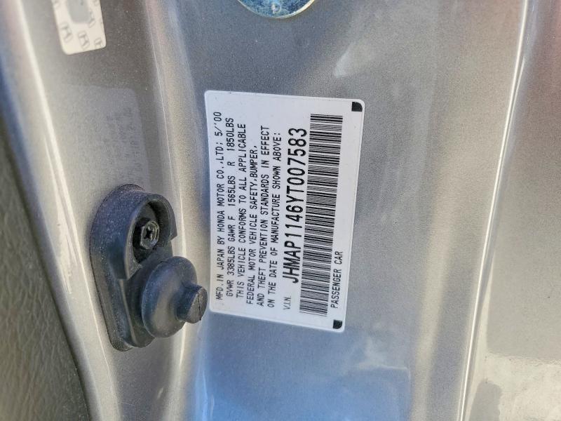 Aukcja sprzedaży 2000 Honda S2000, vin: JHMAP1146YT007583, numer aukcji: 59346096