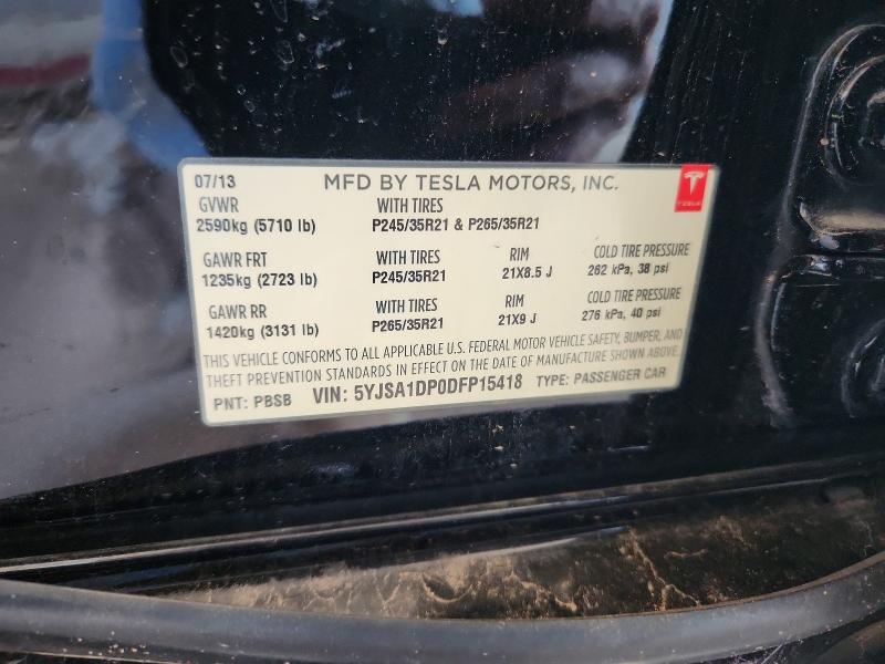 2013 Tesla Model S მანქანა იყიდება აუქციონზე, vin: 5YJSA1DP0DFP15418, აუქციონის ნომერი: 62860636