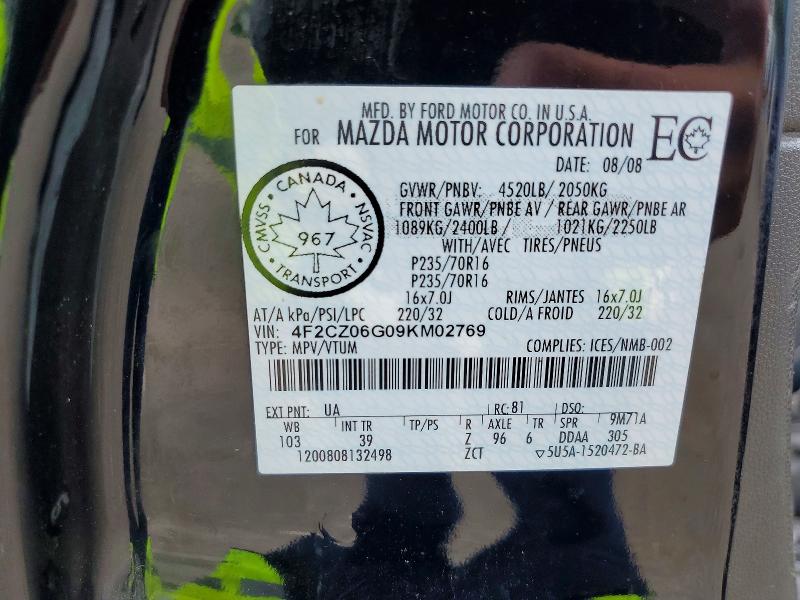 2009 Mazda Tribute მანქანა იყიდება აუქციონზე, vin: 4F2CZ06G09KM02769, აუქციონის ნომერი: 62772416