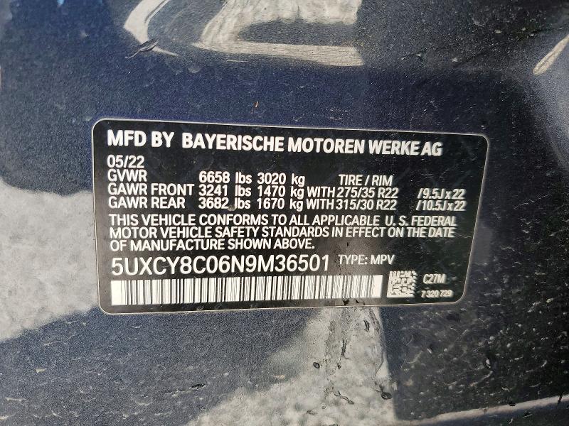 Aukcja sprzedaży 2022 Bmw X6, vin: 5UXCY8C06N9M36501, numer aukcji: 60999836