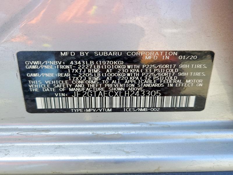 Продаж на аукціоні авто 2020 Subaru Crosstrek, vin: JF2GTAECXLH243305, номер лоту: 63200896