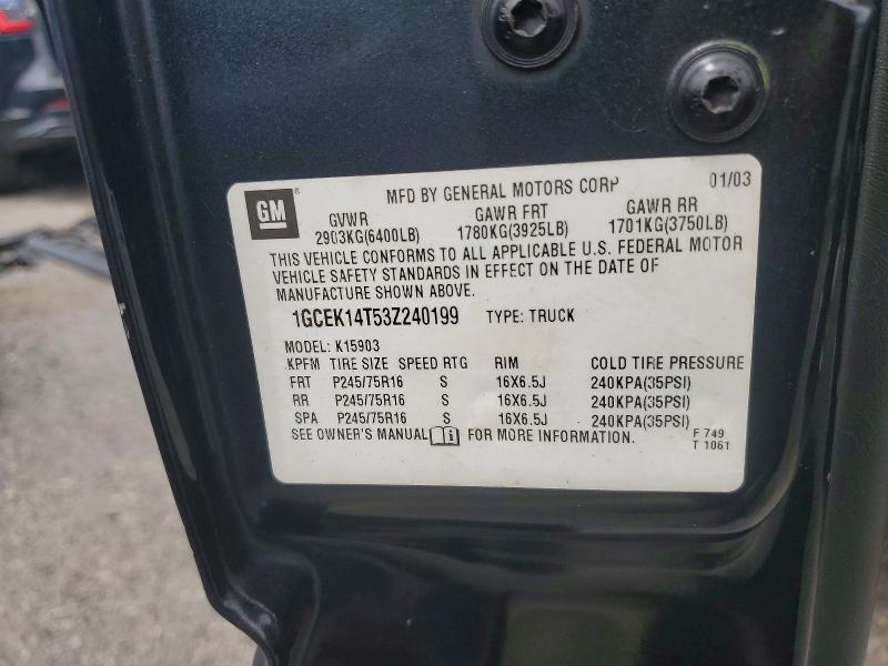 2003 Chevrolet Silverado მანქანა იყიდება აუქციონზე, vin: 1GCEK14T53Z240199, აუქციონის ნომერი: 63206286