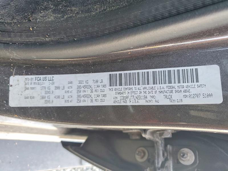 Продажа на аукционе авто 2020 Ram 1500, vin: 1C6SRFJT7LN231194, номер лота: 60846726