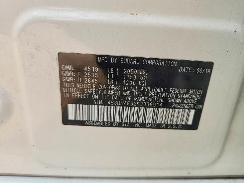62537256 :رقم المزاد ، 4S3BNAF62K3039914 vin ، 2019 Subaru Legacy مزاد بيع