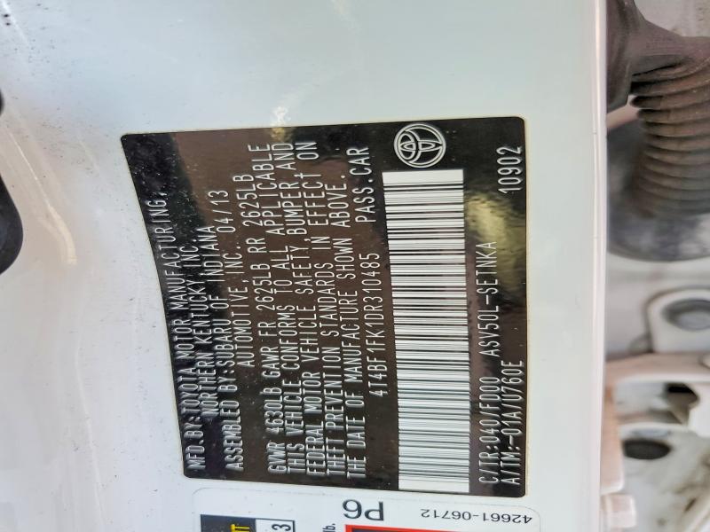 61168776 :رقم المزاد ، 4T4BF1FK1DR310485 vin ، 2013 Toyota Camry مزاد بيع