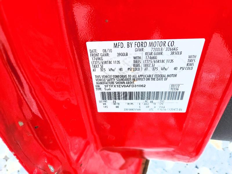 62057896 :رقم المزاد ، 1FTFX1EV0AFD31062 vin ، 2010 Ford F150 مزاد بيع