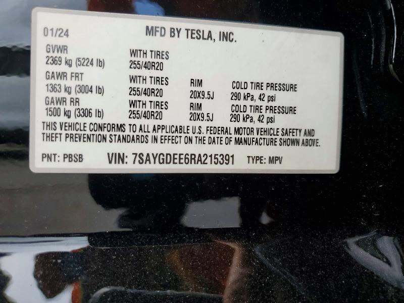Продаж на аукціоні авто 2024 Tesla Model Y, vin: 7SAYGDEE6RA215391, номер лоту: 60561756