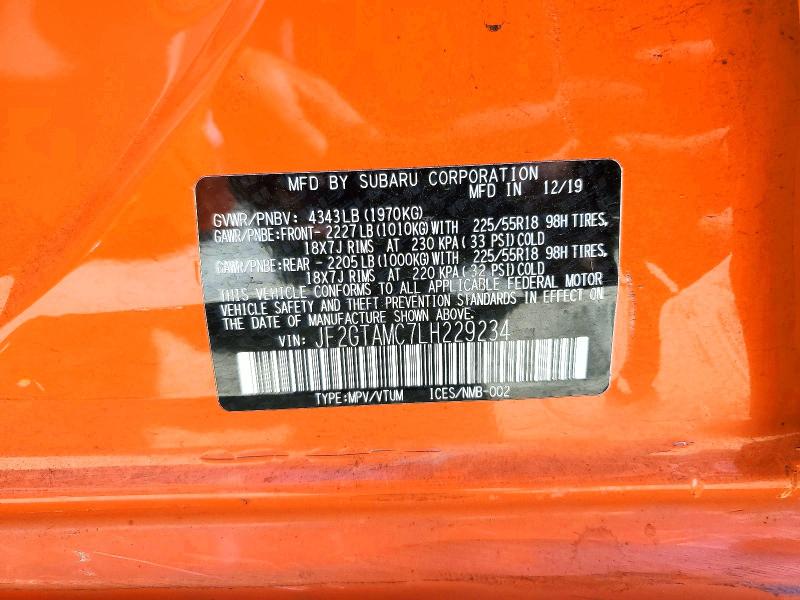 61904476 :رقم المزاد ، JF2GTAMC7LH229234 vin ، 2020 Subaru Crosstrek مزاد بيع