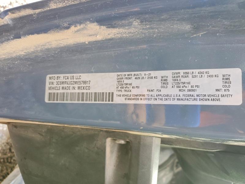 59746346 :رقم المزاد ، 3C6MRVJG2ME579917 vin ، 2021 Ram Promaster 3500 مزاد بيع